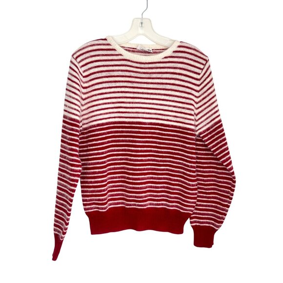 Vtg 70s Personal Angora Blend Sweater Striped Red White Crew Women Size L - Picture 1 of 5